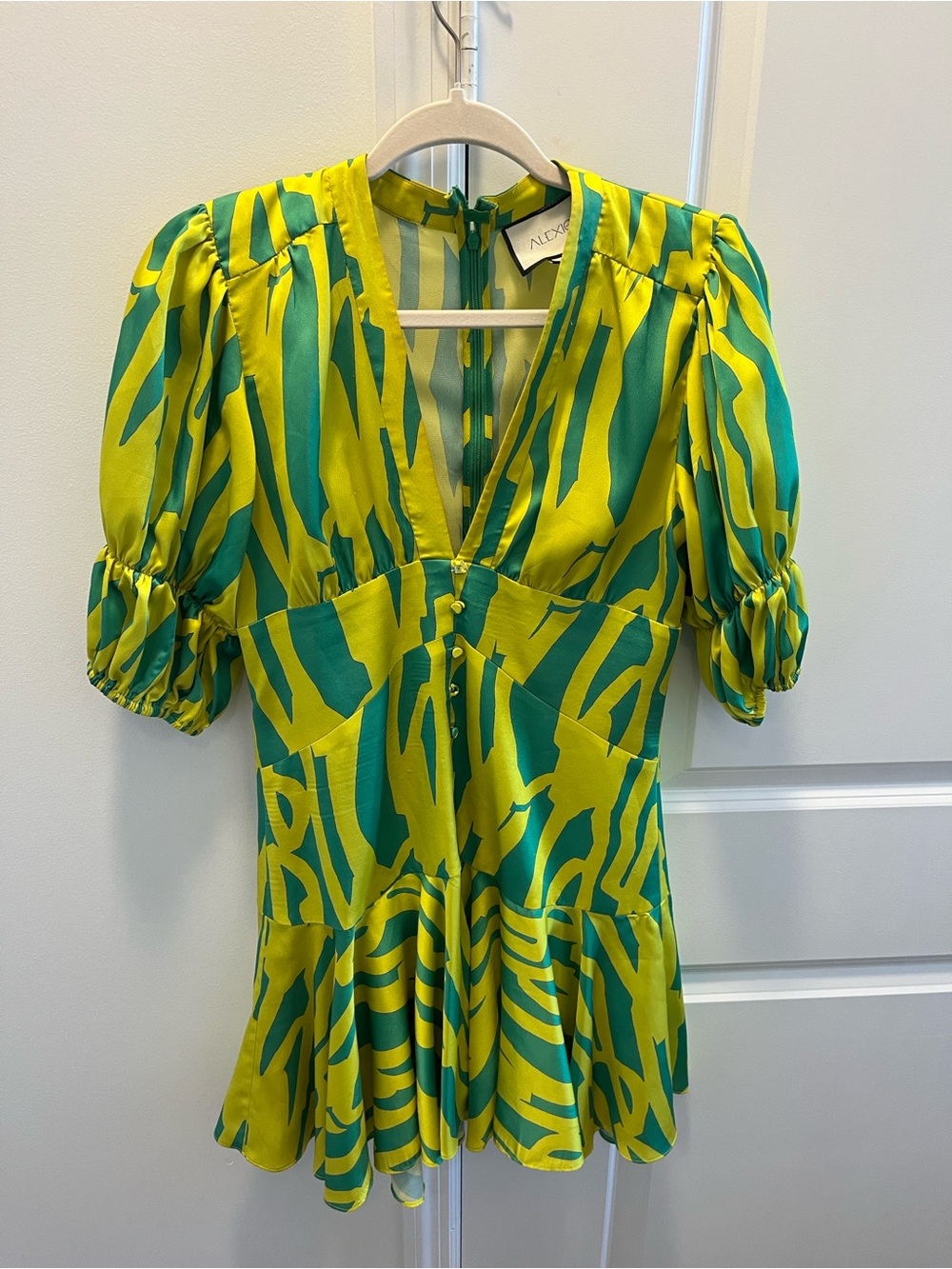 Alexis Yellow & Green Printed V-Neck Puff Sleeve Tunic